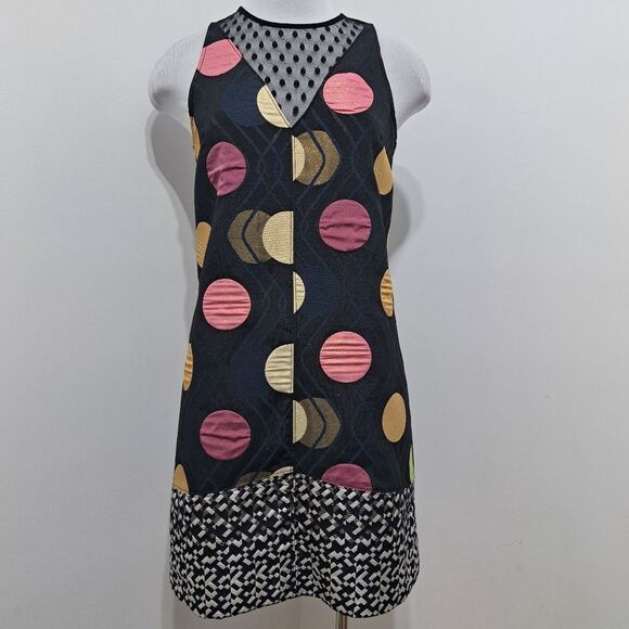 Anthropologie Maeve Tilde Polka Dot Palooza Retro Mod Metallic XS Black Motif NW - Picture 12 of 15